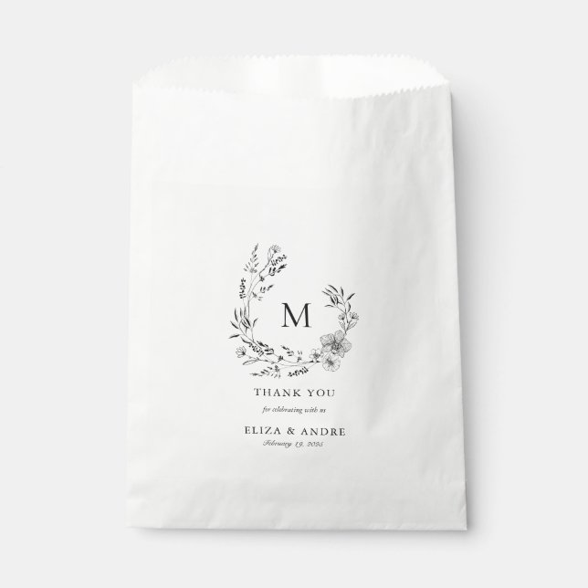 Boho Floral Monogram Wreath Custom Wedding  Favour Bag (Front)