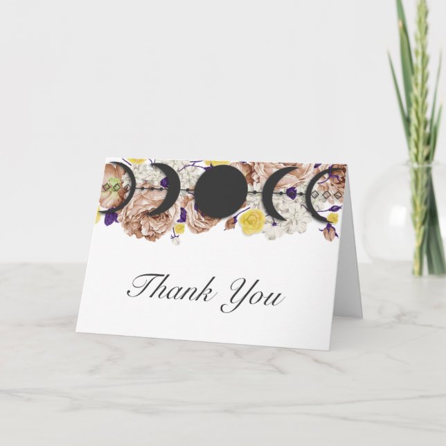 Boho Floral Moon Phases Handfasting Thank You Card (Front)