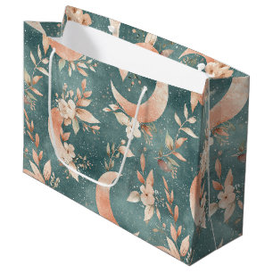 Boho Floral Moon Vintage Celestial Earth Tones Large Gift Bag