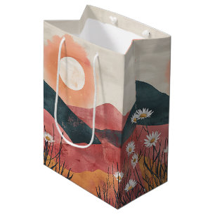 Boho Floral Mountain Sunset – Rustic Nature Medium Gift Bag