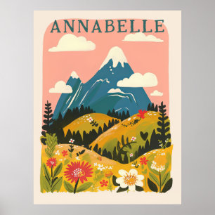 Boho Floral Mountains Illustration First Name Poster