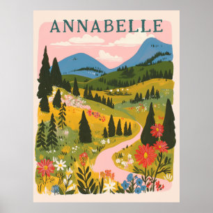Boho Floral Mountains Illustration First Name Poster