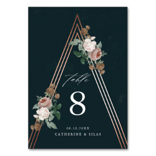 Boho Floral Navy Blue Wedding Table Number