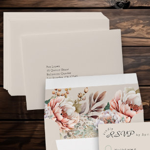 Boho Floral Neutral Beige Self Addressed RSVP Envelope