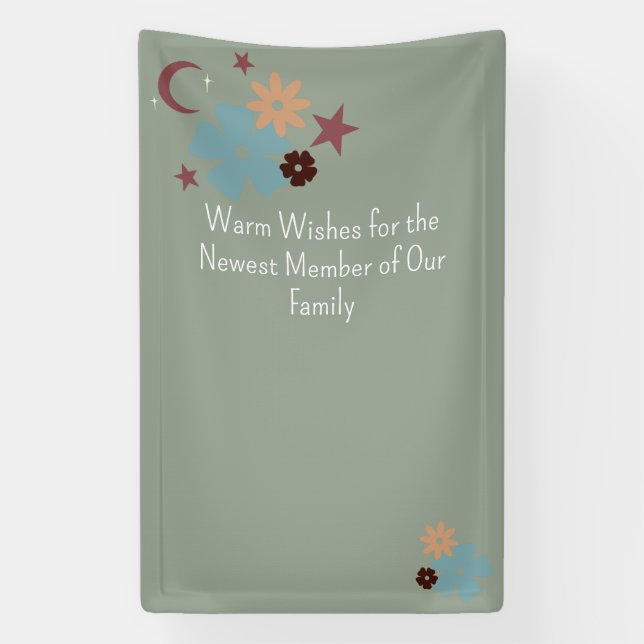 Boho Floral Neutral Sage Green Baby Shower Banner (Vertical)