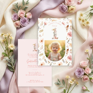 Boho Floral Number 1 Pink First Birthday LPM26 Invitation