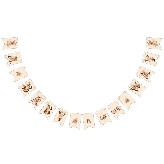 Boho Floral on Textured Ivory Baby Shower Bunting (All)