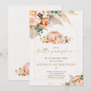 Boho Floral Our Little Pumpkin 1st Birthday Party Invitation