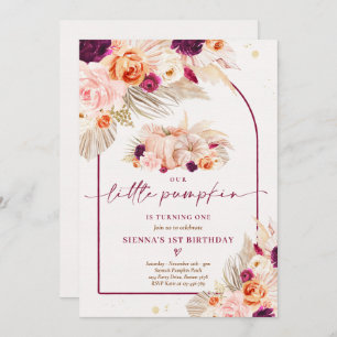 Boho Floral Our Little Pumpkin 1st Birthday Party Invitation