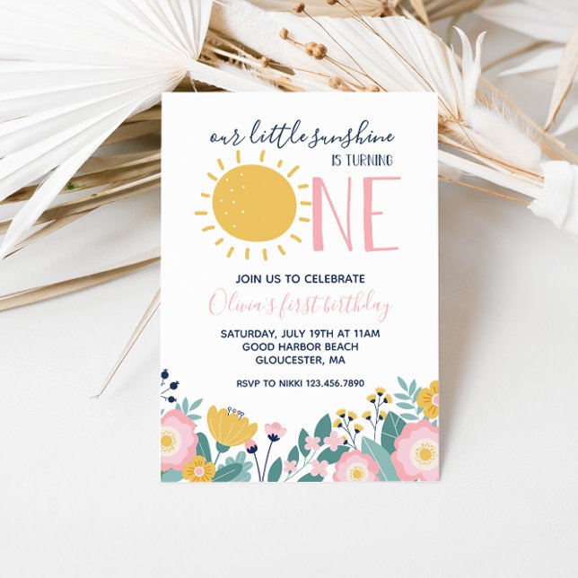 Boho Floral Our Little Sunshine 1st Birthday Invitation (Creator Uploaded)
