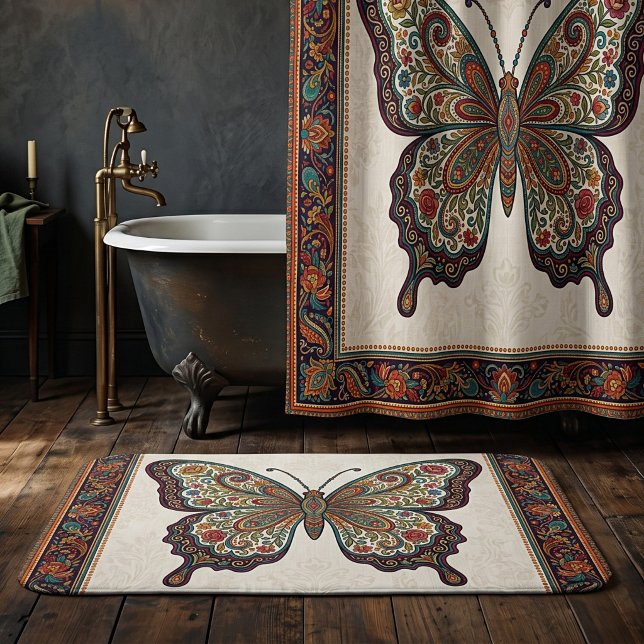 Boho floral paisley frame butterfly bath mat (Creator Uploaded)