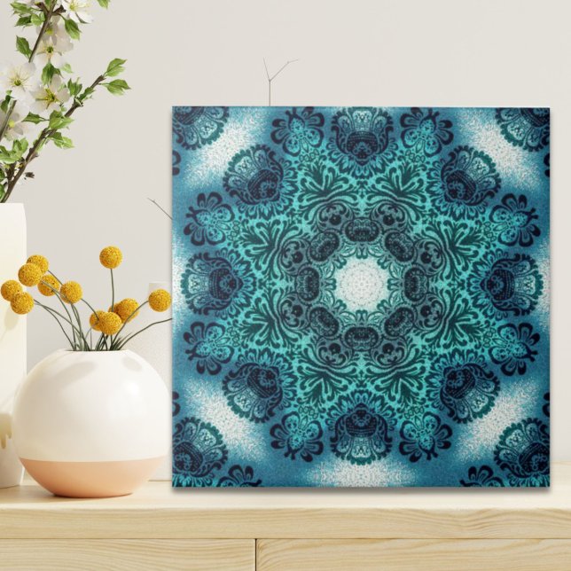 Boho floral paisley turquoise teal mandala henna ceramic tile (Boho floral paisley turquoise teal mandala henna ceramic tile)