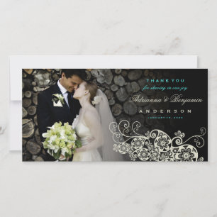 Boho Floral Paisley Wedding Thank You Photo Card