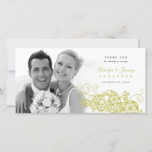 Boho Floral Paisley Wedding Thank You Photo Card