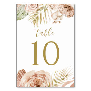 Boho Floral, Palm and Pampas wedding Table Number