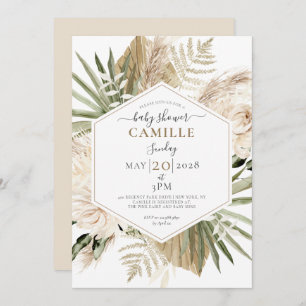 Boho Floral Palmetto Leaves Eucalyptus Baby Shower Invitation