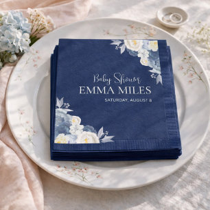 Boho Floral Pampas Blue Baby Shower Napkins