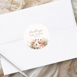 Boho Floral Pampas Grass Baby Shower Classic Round Sticker