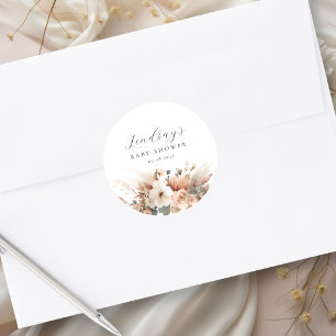 Boho Floral Pampas Grass Baby Shower Classic Round Sticker
