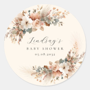 Boho Floral Pampas Grass  Baby Shower  Classic Round Sticker