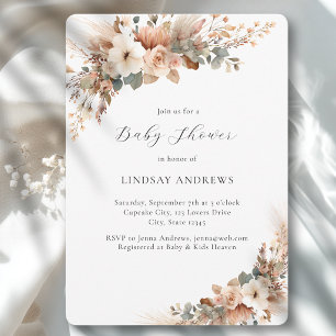 Boho Floral Pampas Grass Baby Shower Invitation