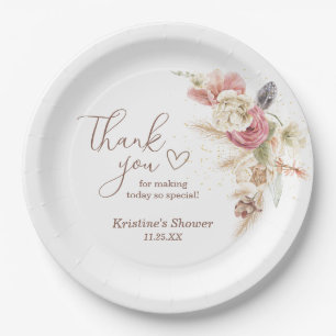 Boho Floral Pampas Grass Baby Shower Thank You Paper Plate