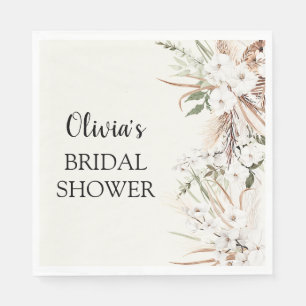 Boho Floral Pampas Grass  Bridal Shower Paper  Napkin