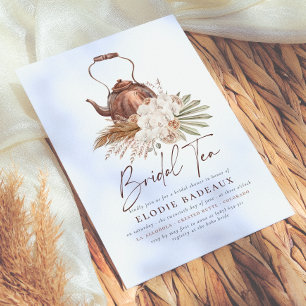Boho Floral Pampas Grass Modern Tea Bridal Shower Invitation