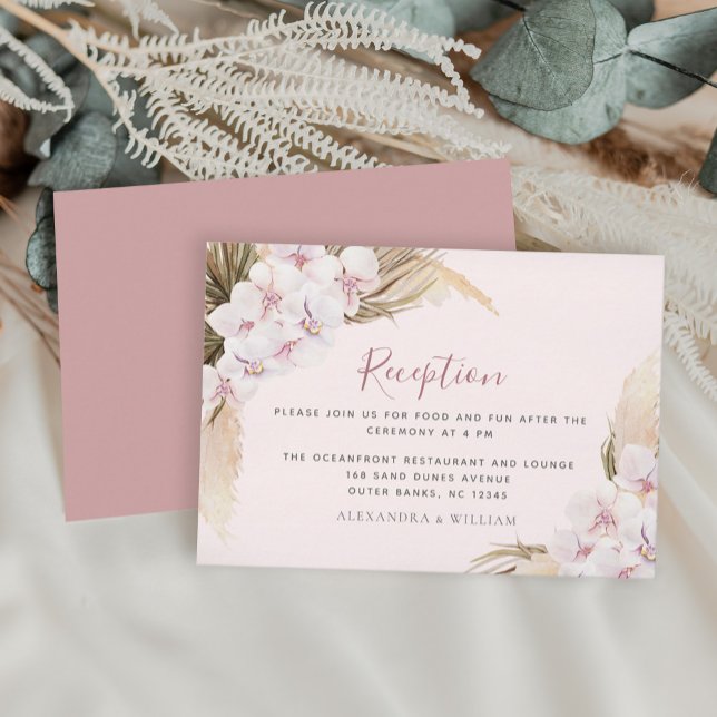 Boho Floral Pampas Grass Orchid Wedding Reception Enclosure Card (Creator Uploaded)
