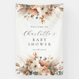 Boho Floral Pampas Grass Pampas Grass Rose Welcome Banner