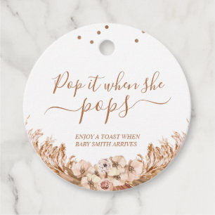 Boho Floral Pampas Grass Pop it When She Pops  Favour Tags