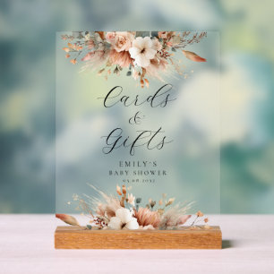 Boho Floral Pampas Grass Rose Card & Gifts Acrylic Sign