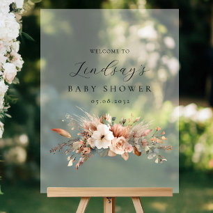 Boho Floral Pampas Grass Rose Welcome Acrylic Sign