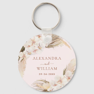 Boho Floral Pampas Grass Rustic Wedding Favour Key Ring