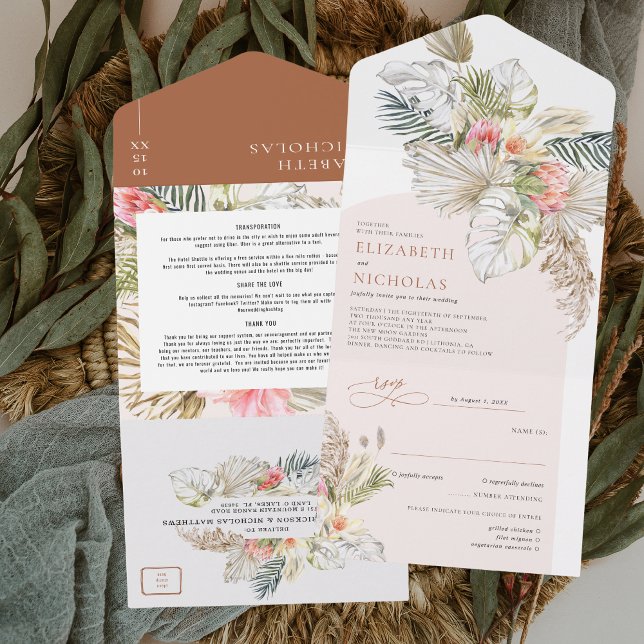 Boho Floral Pampas Grass Terra Cotta Desert | All In One Invitation (Creator Uploaded)