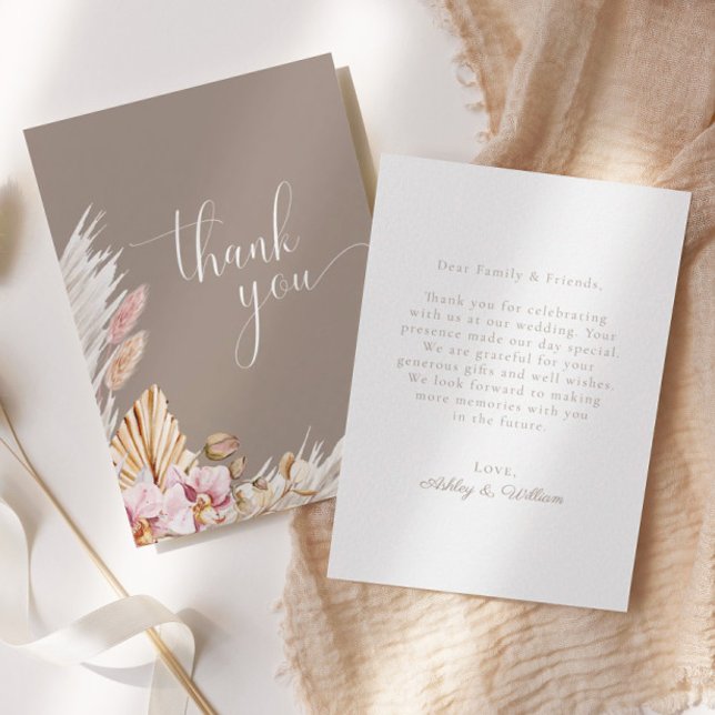 Boho Floral Pampas Grass | Wedding Thank You Card (Creator Uploaded)
