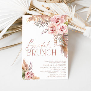 Boho Floral Pampas Rose Gold Bridal Brunch Invitat Invitation