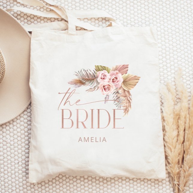Boho Floral Pampas Rose Gold Bride Tote Bag (Creator Uploaded)