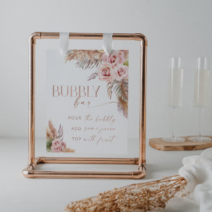 Boho Floral Pampas Rose Gold Bubbly Bar Poster