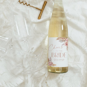 Boho Floral Pampas Rose Gold Cheers Wine Label