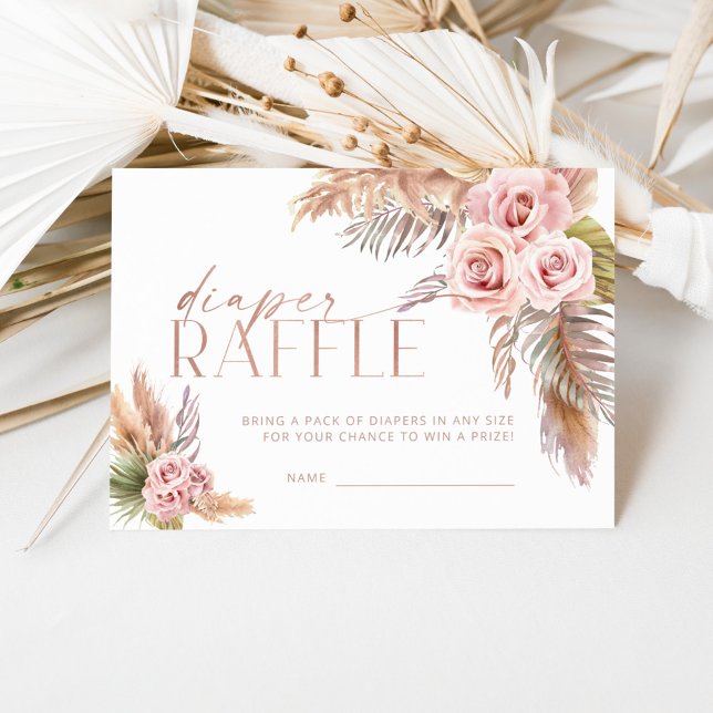 Boho Floral Pampas Rose Gold Diaper Raffle Enclosure Card (Creator Uploaded)