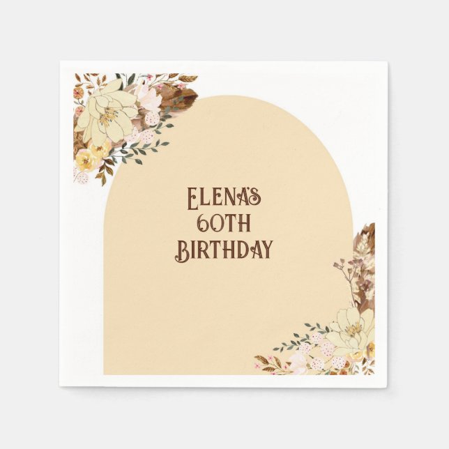 Boho Floral Party Napkin Elegant Birthday (Front)