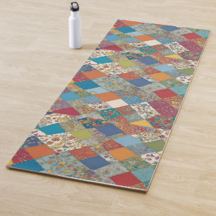 Boho Floral Patchwork Diamonds Yoga Mat