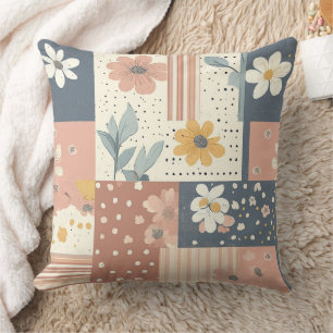 Boho Floral Patchwork in Terracotta and Sage Cushion
