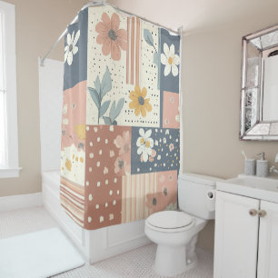 Boho Floral Patchwork in Terracotta and Sage Shower Curtain