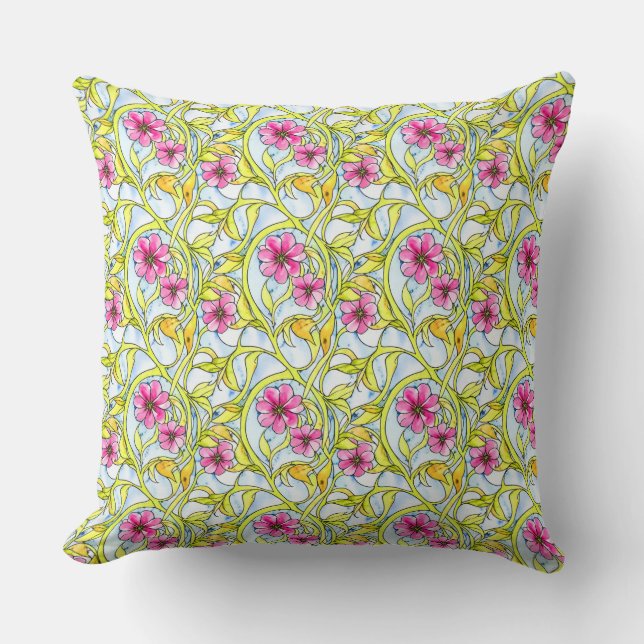 Boho Floral Pattern Chic Bohemian Watercolor Cushion (Front)