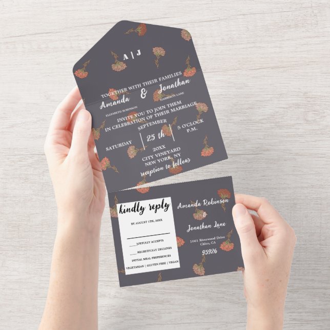 Boho Floral Pattern Design Monogram Wedding   All In One Invitation (Tearaway)