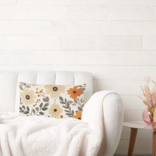 Boho Floral Pattern in Warm Terracotta Tones Lumbar Cushion