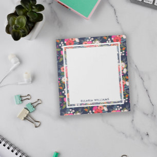 Boho Floral Pattern  - Navy Blue - Name Notepad