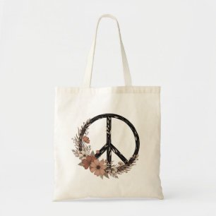 Boho Floral Peace Sign – Earthy Wall Art & Tote De Bag